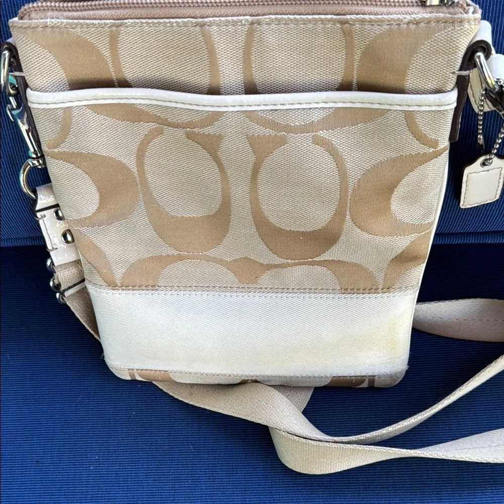 Coach Tan and Cream Signature Crossbody Bag